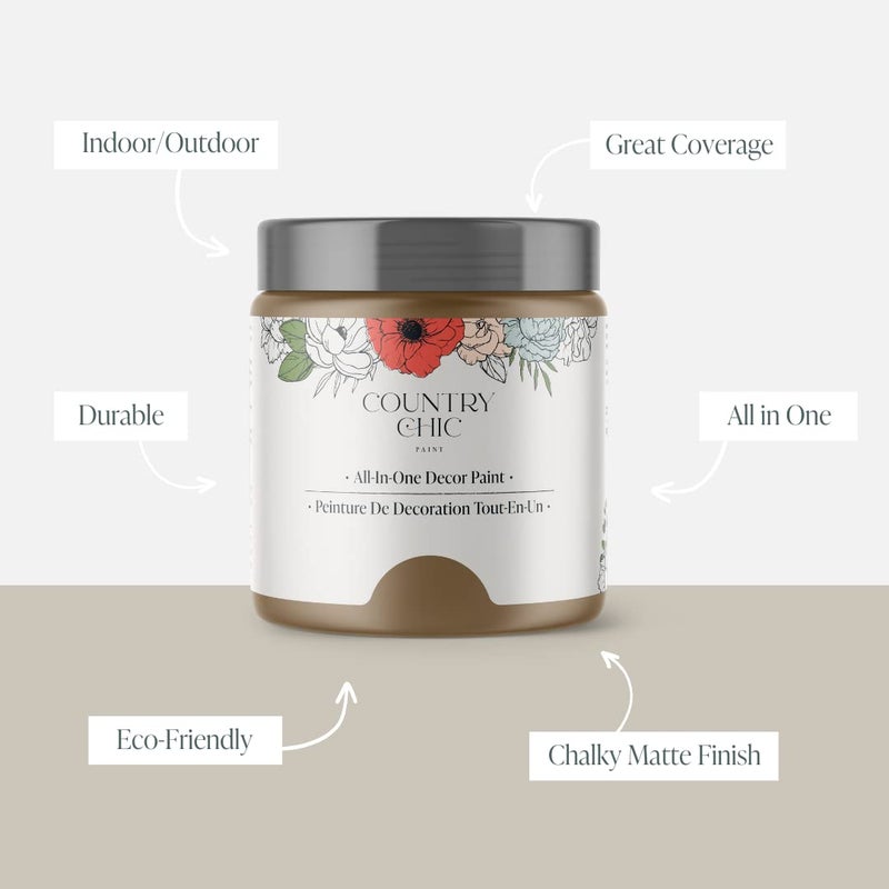 Country Chic Paint Country Chic All-in-One Chalk Paint for Furniture, Cabinets, Home Decor, Eco-Friendly, Matte Finish, Built-In Primer & Top Coat for Wood, Metal - Driftwood (Brown) - Quart 32 oz (950 ml) - Image 2